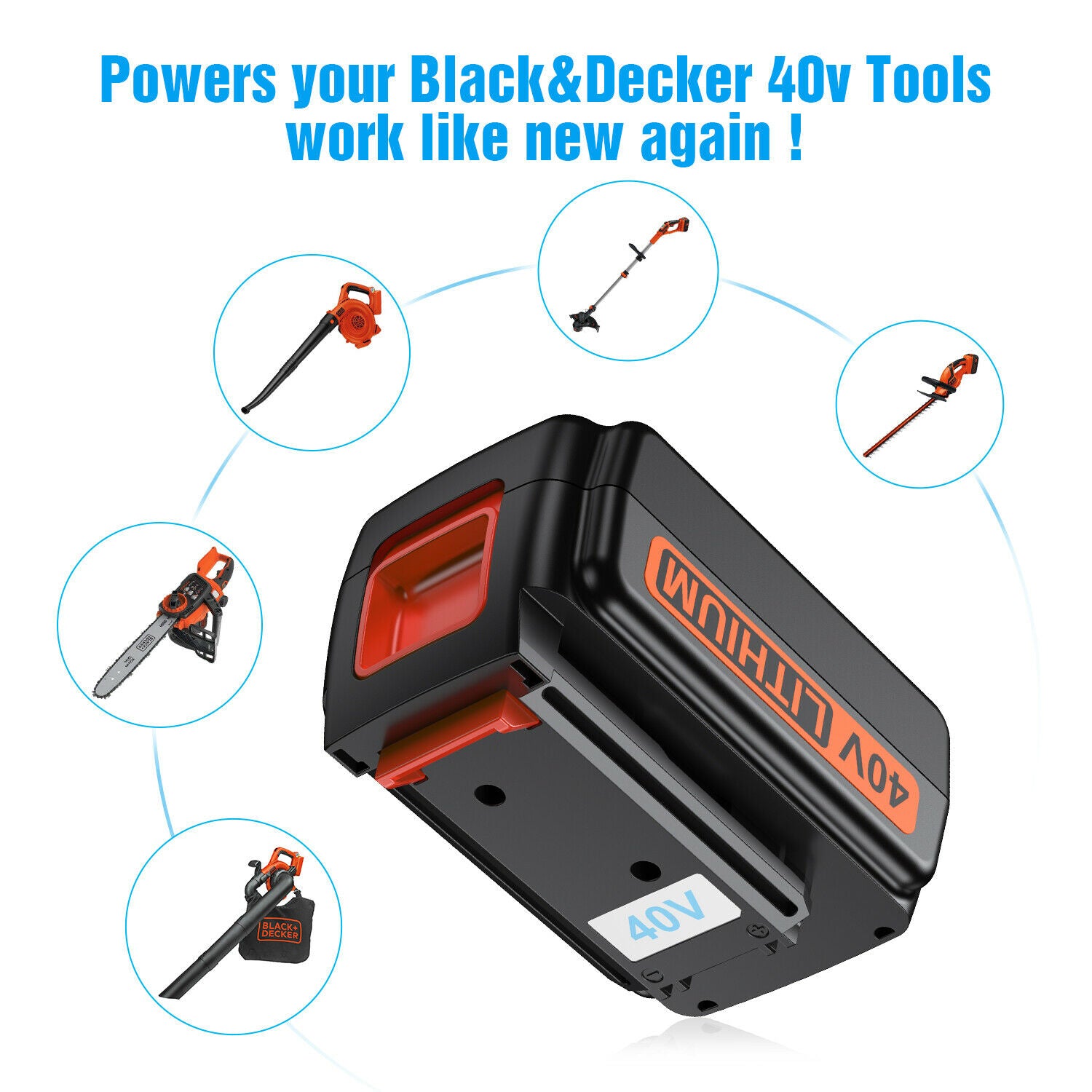 40V Battery for Black & Decker Cordless Tools, String Trimmer, Lawn Mowers 40V Battery for Black & Decker Cordless Tools, String Trimmer, Lawn Mowers